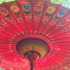red garden umbrella