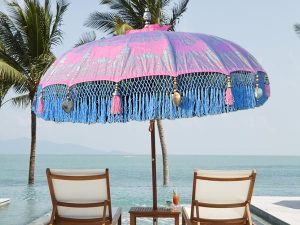 Pink garden umbrella